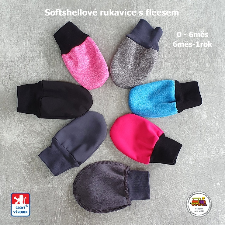 NOVINKA-Softshellové rukavice STYLSPARK s fleesem 13cm-15cm 0-6měs, 6měs-1rok