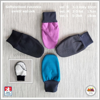 NOVÉ NASKLADNĚNÍ- Softshellové rukavice STYLSPARK s kožíškem /vel. S 16cm 1-3 let/, /vel.M 17cm 3-5 let/, /vel.L 19cm 5-7 let/