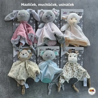 NOVINKA-Plyšový mazlíček-muchláček s chrastítkem a kousátkem