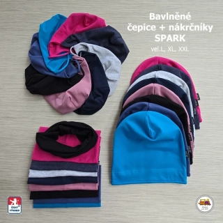 NOVINKA-Bavlněná čepice a nákrčník Spark vel.L, XL, XXL